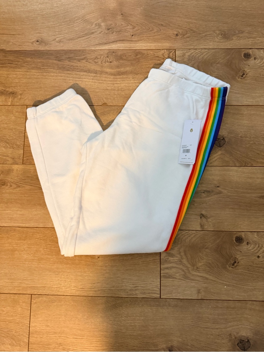 NWT Spiritual Gangster White Joggers with Rainbow Side Stripe